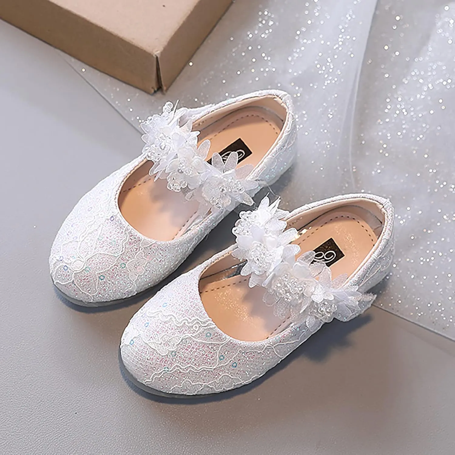 Toddler Girl Dress 𝗥hinestones Flower Dancing Shoes Low Heel Leather Mary Jane Baby Kids Princess Sandals Flat𝘀