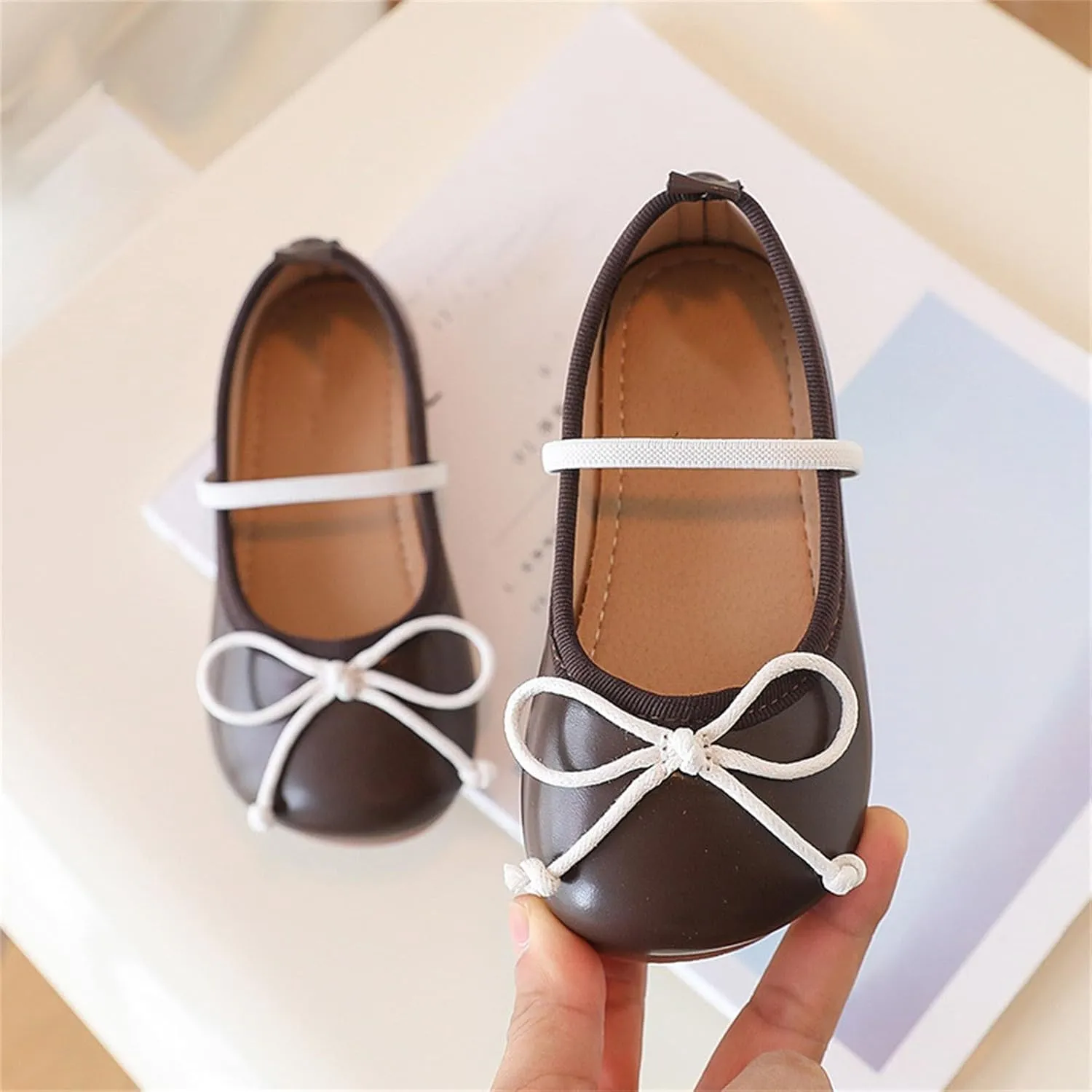 Toddler Girl Mary Jane Dress Shoes Soft Sole Non Slip Leather Bowknot School Shoes Kids Classic Ballerina Flat𝘀