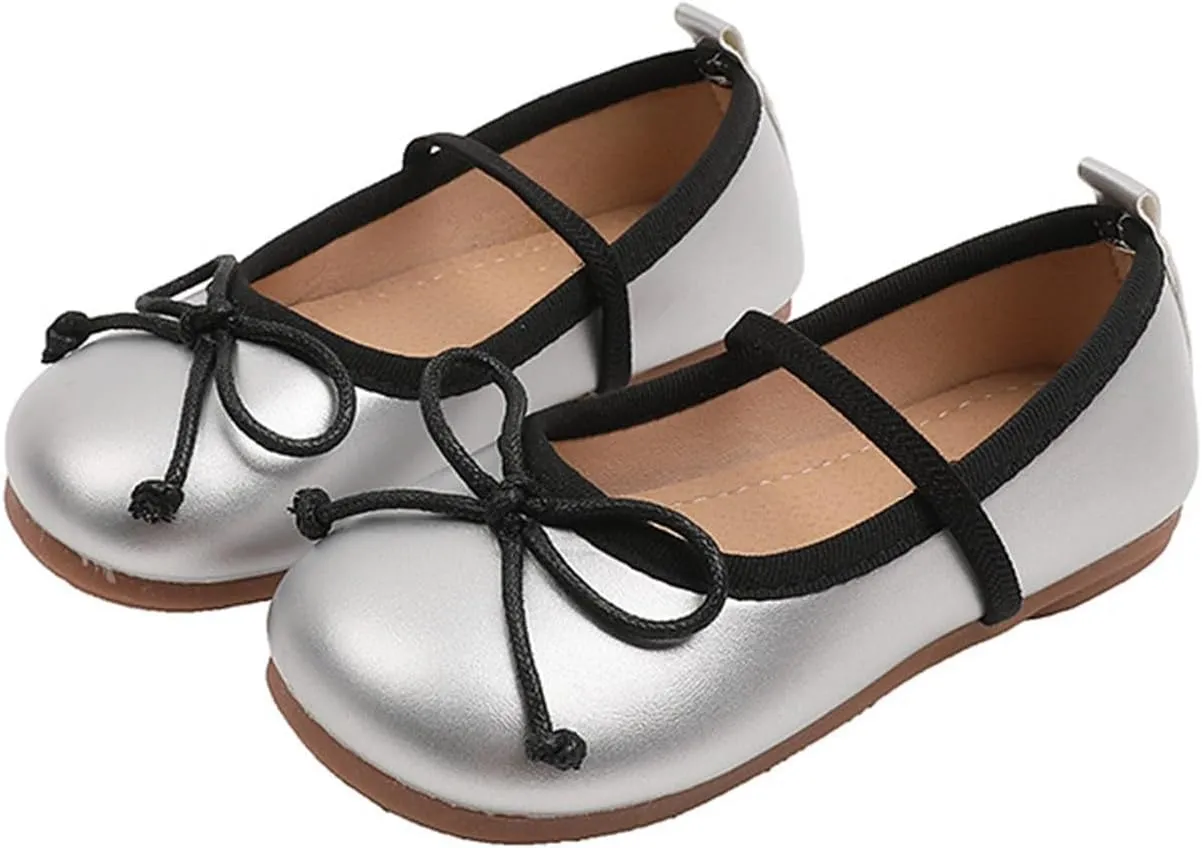 Toddler Girl Mary Jane Dress Shoes Soft Sole Non Slip Leather Bowknot School Shoes Kids Classic Ballerina Flat𝘀