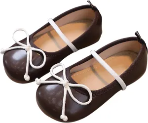 Toddler Girl Mary Jane Dress Shoes Soft Sole Non Slip Leather Bowknot School Shoes Kids Classic Ballerina Flat𝘀