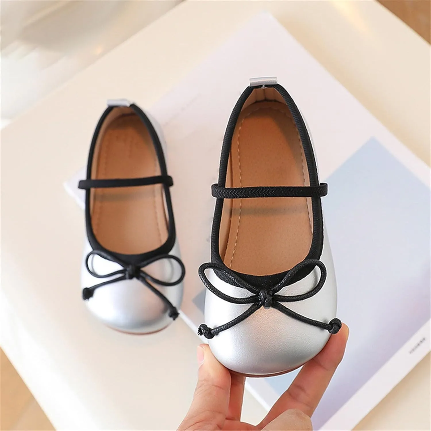 Toddler Girl Mary Jane Dress Shoes Soft Sole Non Slip Leather Bowknot School Shoes Kids Classic Ballerina Flat𝘀