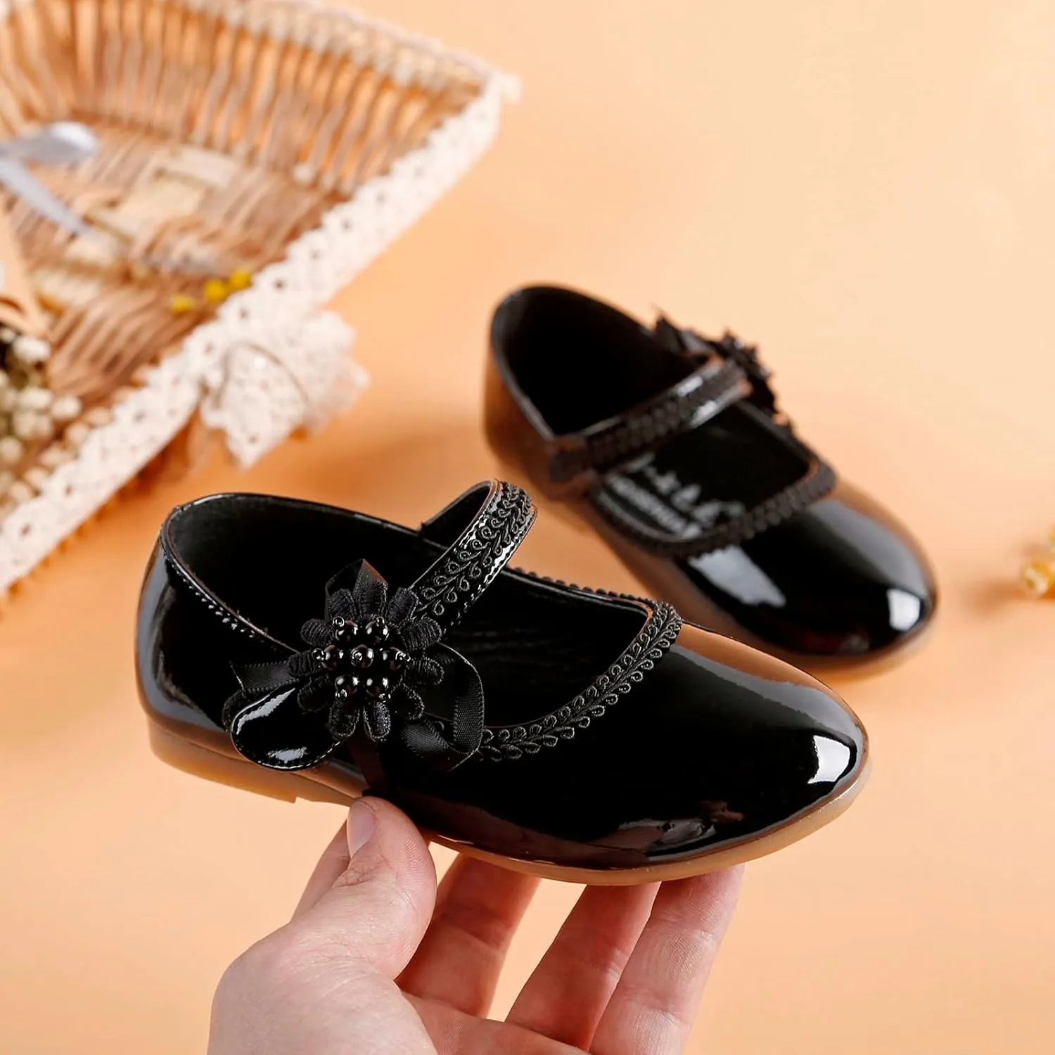 Toddler Girls Floral Ballet Flat𝘀 Shoes Ballerina Mary Jane Elegant Dress Shoes for Kids Toddle Girl Shoes