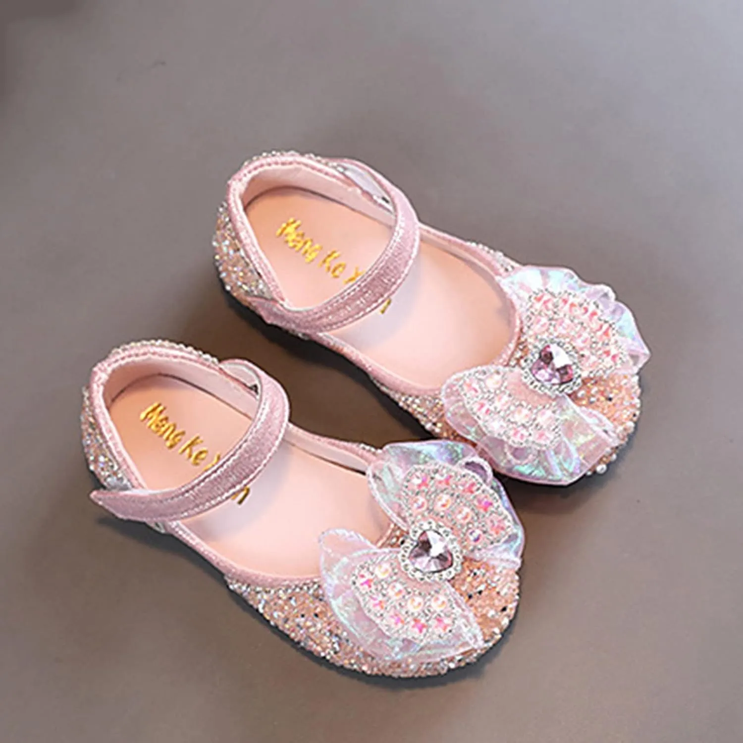 Toddler Girls hinestones Bows Mary Jane Ballet Flat Dress Shoes Flower Girls School Light up Sneaker for Girls