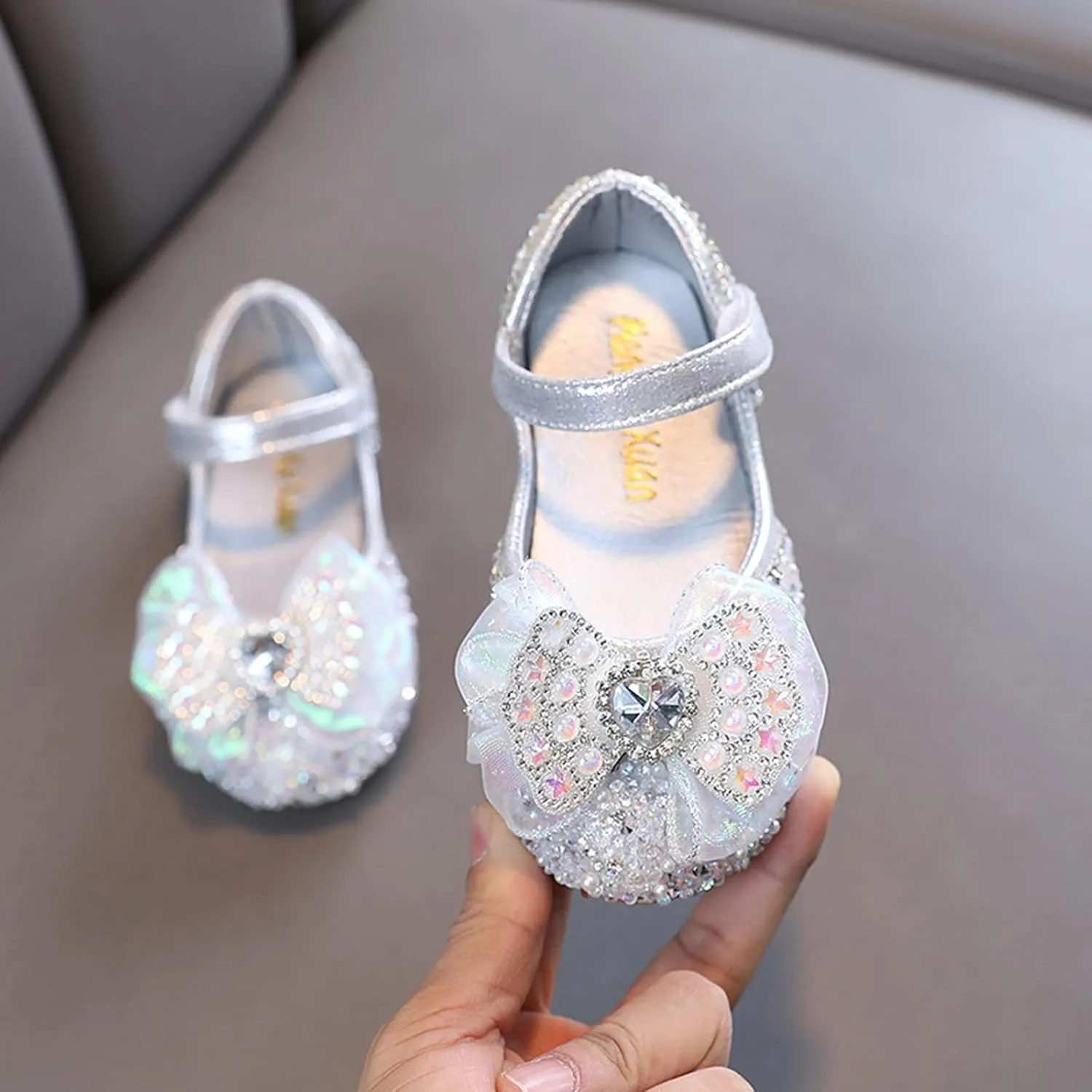Toddler Girls hinestones Bows Mary Jane Ballet Flat Dress Shoes Flower Girls School Light up Sneaker for Girls