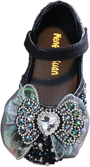 Toddler Girls hinestones Bows Mary Jane Ballet Flat Dress Shoes Flower Girls School Light up Sneaker for Girls