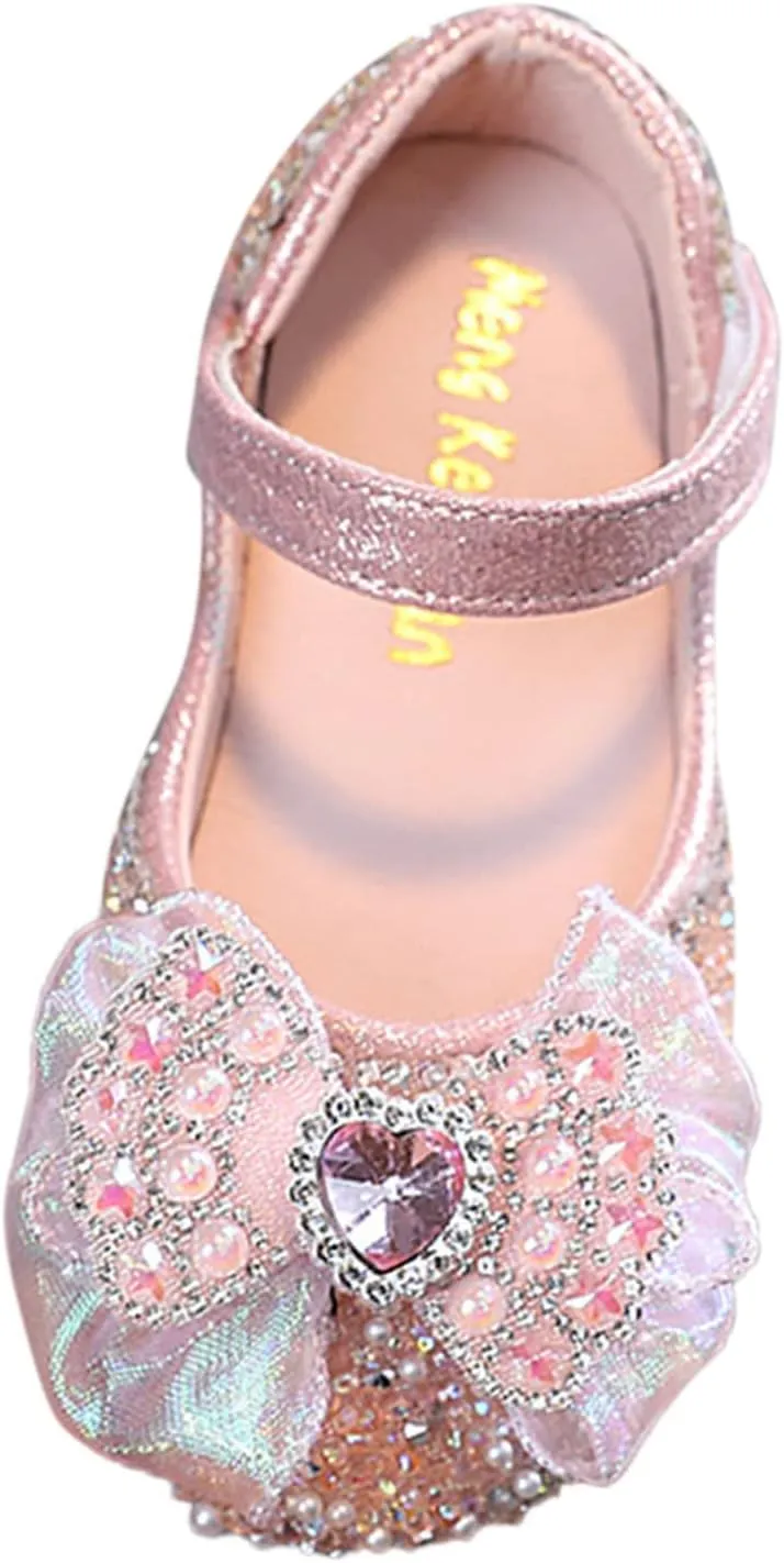 Toddler Girls hinestones Bows Mary Jane Ballet Flat Dress Shoes Flower Girls School Light up Sneaker for Girls