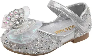 Toddler Girls hinestones Bows Mary Jane Ballet Flat Dress Shoes Flower Girls School Light up Sneaker for Girls