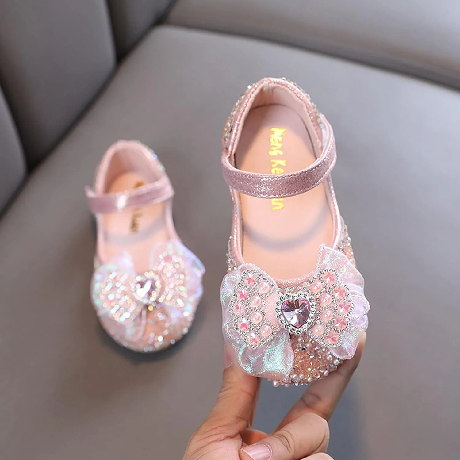 Toddler Girls hinestones Bows Mary Jane Ballet Flat Dress Shoes Flower Girls School Light up Sneaker for Girls