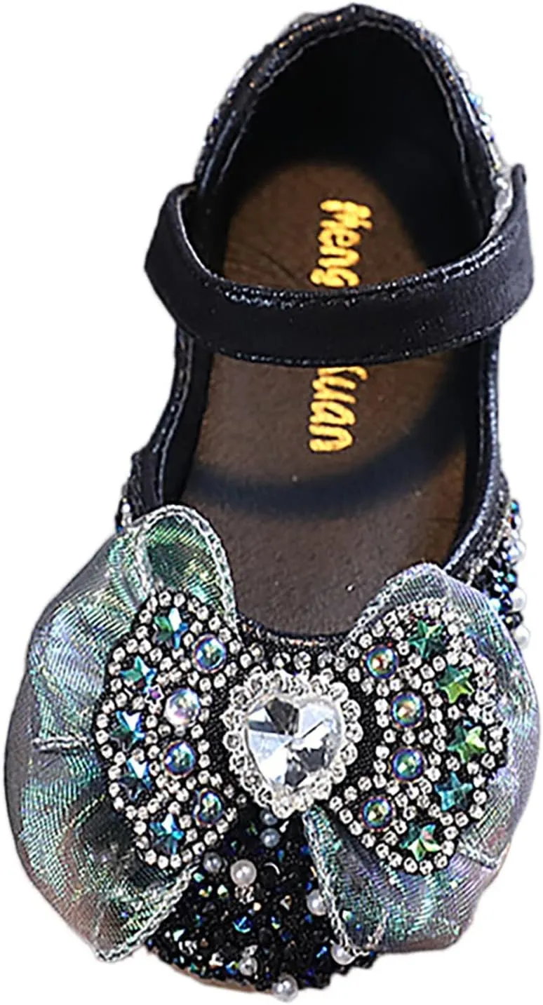 Toddler Girls hinestones Bows Mary Jane Ballet Flat Dress Shoes Flower Girls School Light up Sneaker for Girls