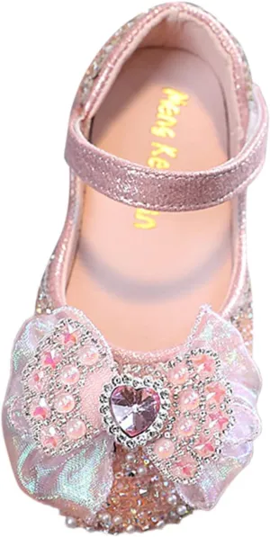 Toddler Girls hinestones Bows Mary Jane Ballet Flat Dress Shoes Flower Girls School Light up Sneaker for Girls