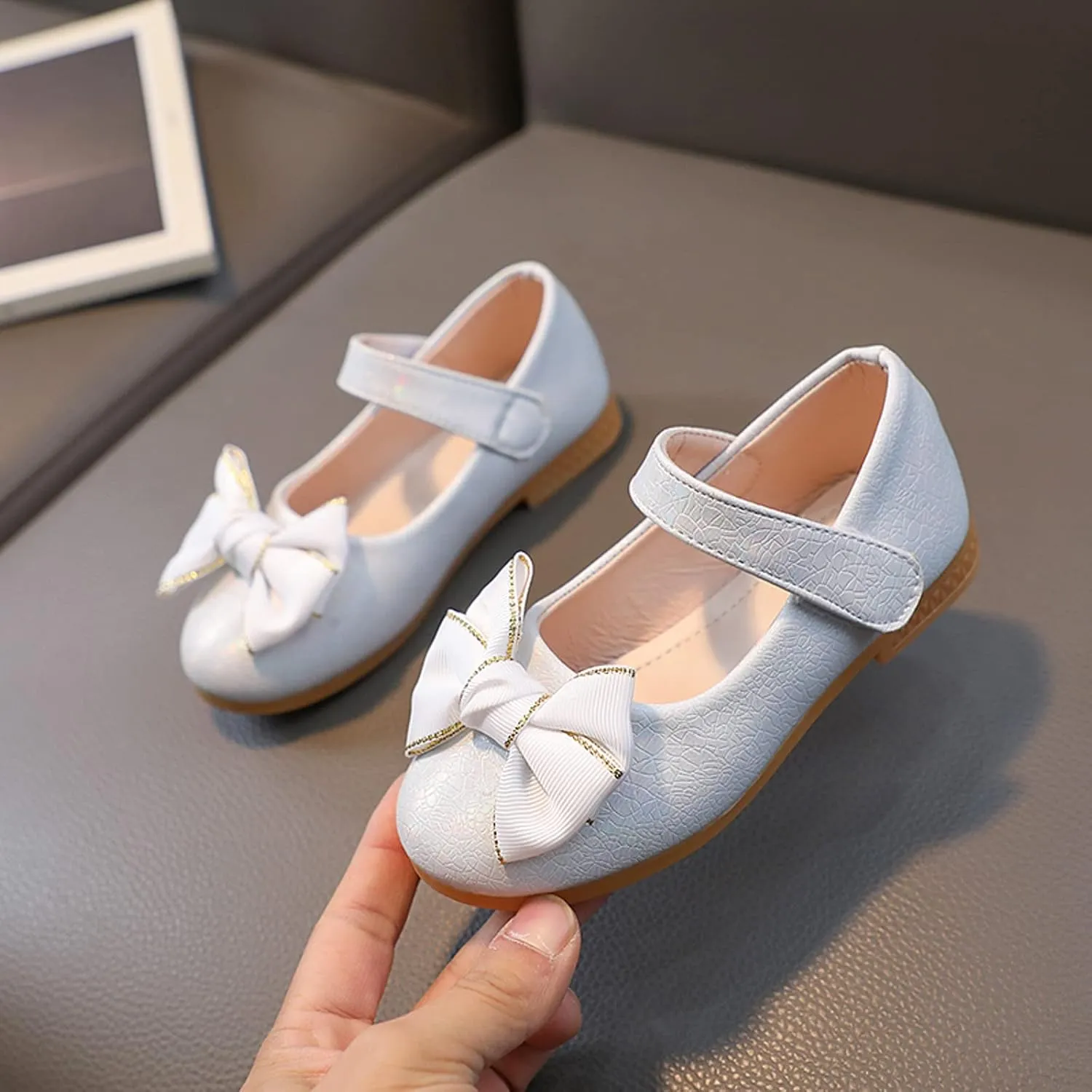 Toddler Girls Mary Jane Toddler Flower Girl Dress Shoes Little Girl Ballet Flats Bow Strap for Wedding Party School