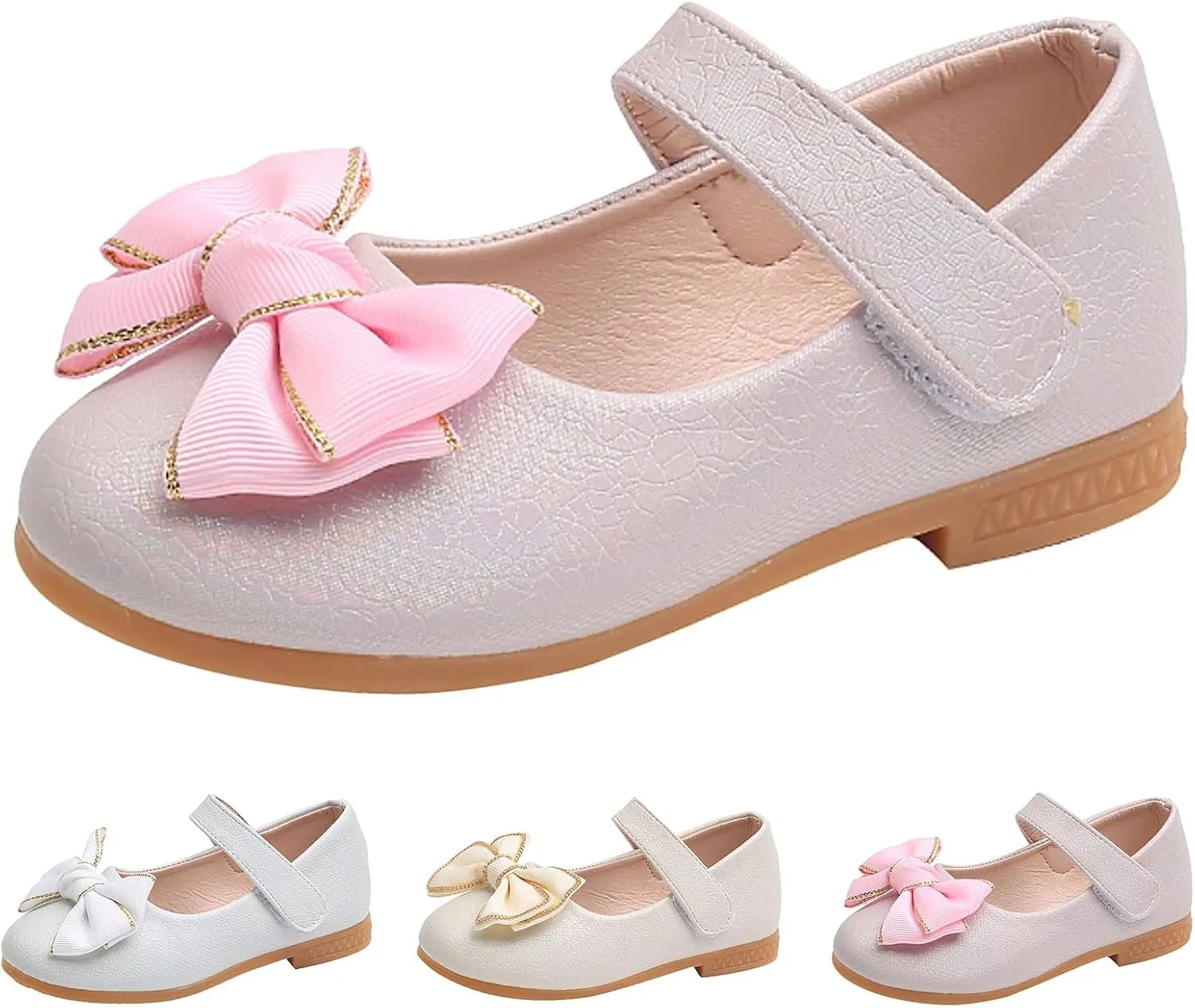 Toddler Girls Mary Jane Toddler Flower Girl Dress Shoes Little Girl Ballet Flats Bow Strap for Wedding Party School