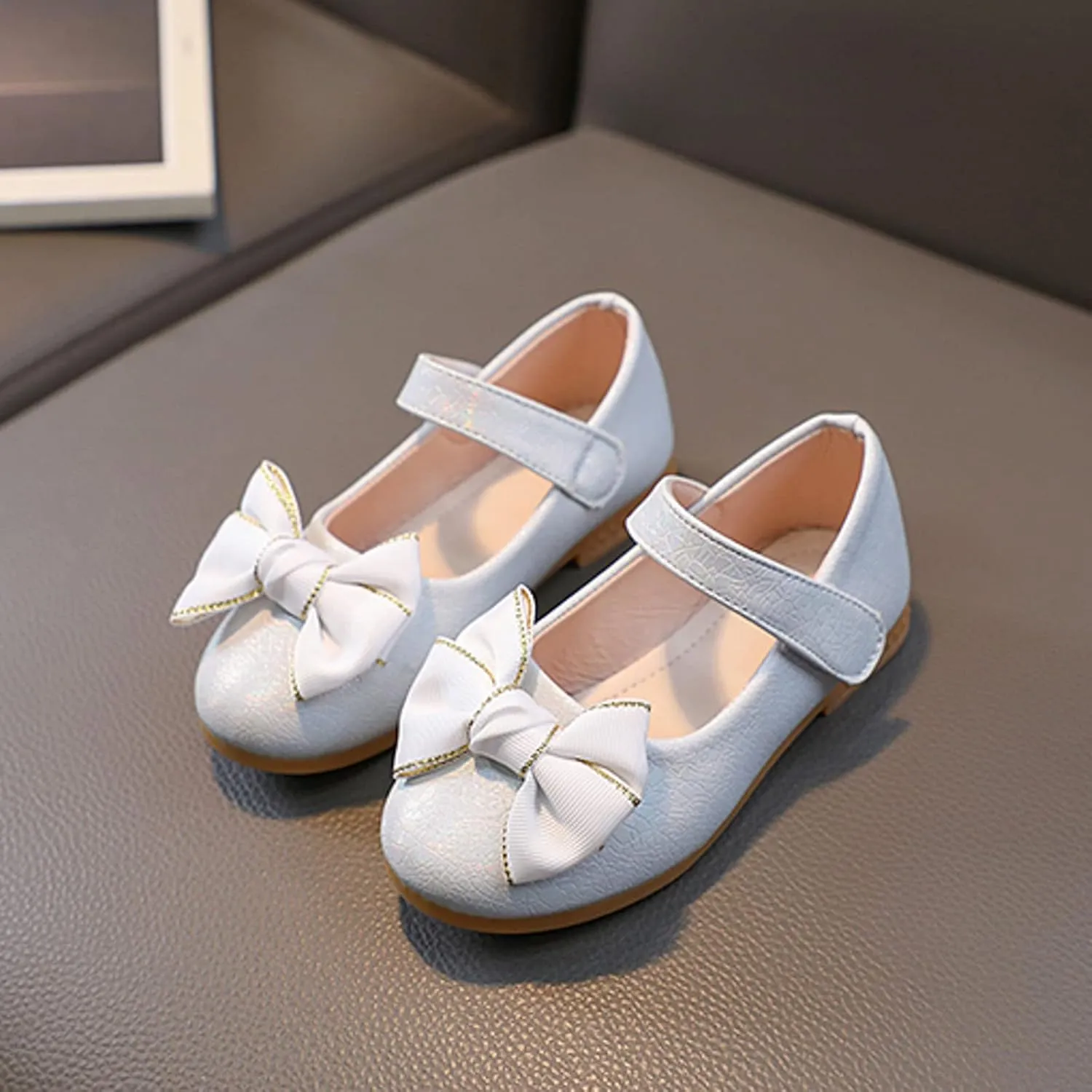 Toddler Girls Mary Jane Toddler Flower Girl Dress Shoes Little Girl Ballet Flats Bow Strap for Wedding Party School
