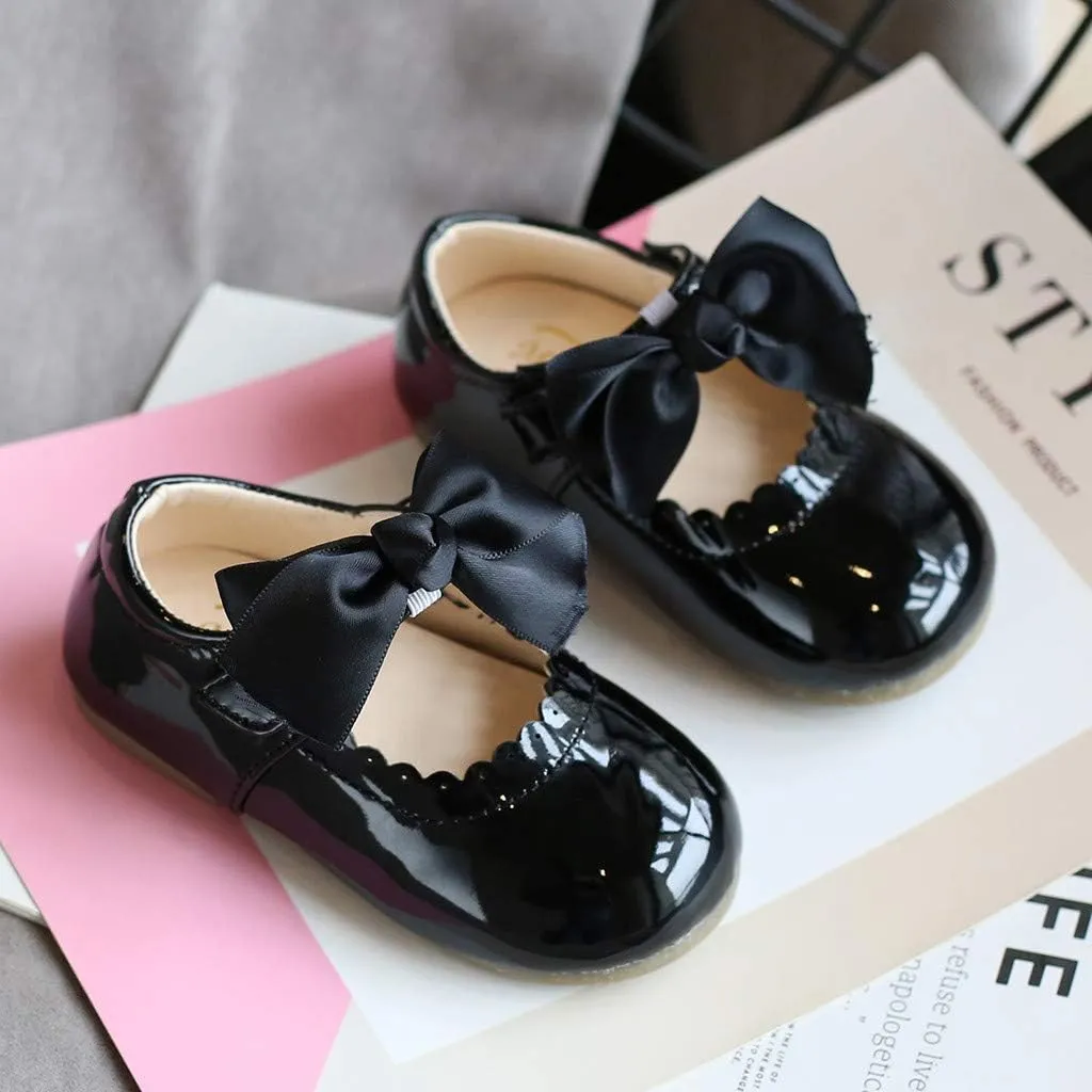 Toddler Girls Patent Bow Mary Jane Ballet Flats Flower Girl Dress Shoes Wedding Party School Shoes Baby Church Shoes
