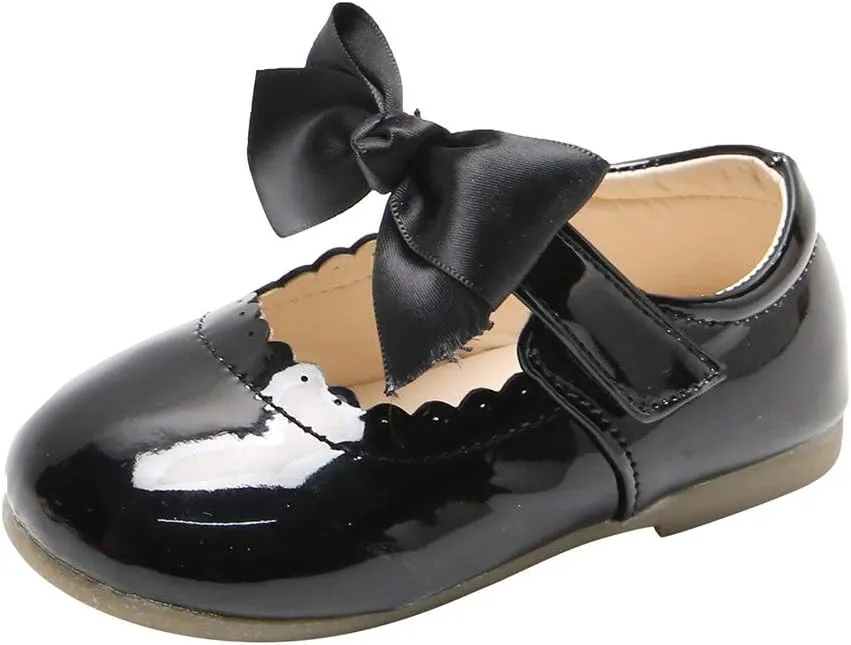 Toddler Girls Patent Bow Mary Jane Ballet Flats Flower Girl Dress Shoes Wedding Party School Shoes Baby Church Shoes