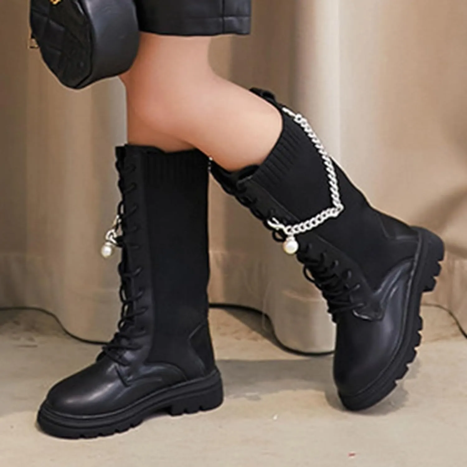 Toddler Girls Rhinestone Snow Boots High Winter Motorcycle Riding Boots Toddler Little Kid Big Kids Boots
