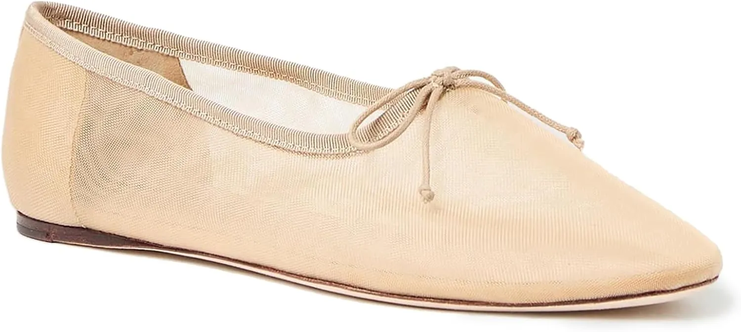 UBWDU Mesh Ballet Flats for Women Round Closed Toe Mary Jane Flats Ballerina Shoes with Bow