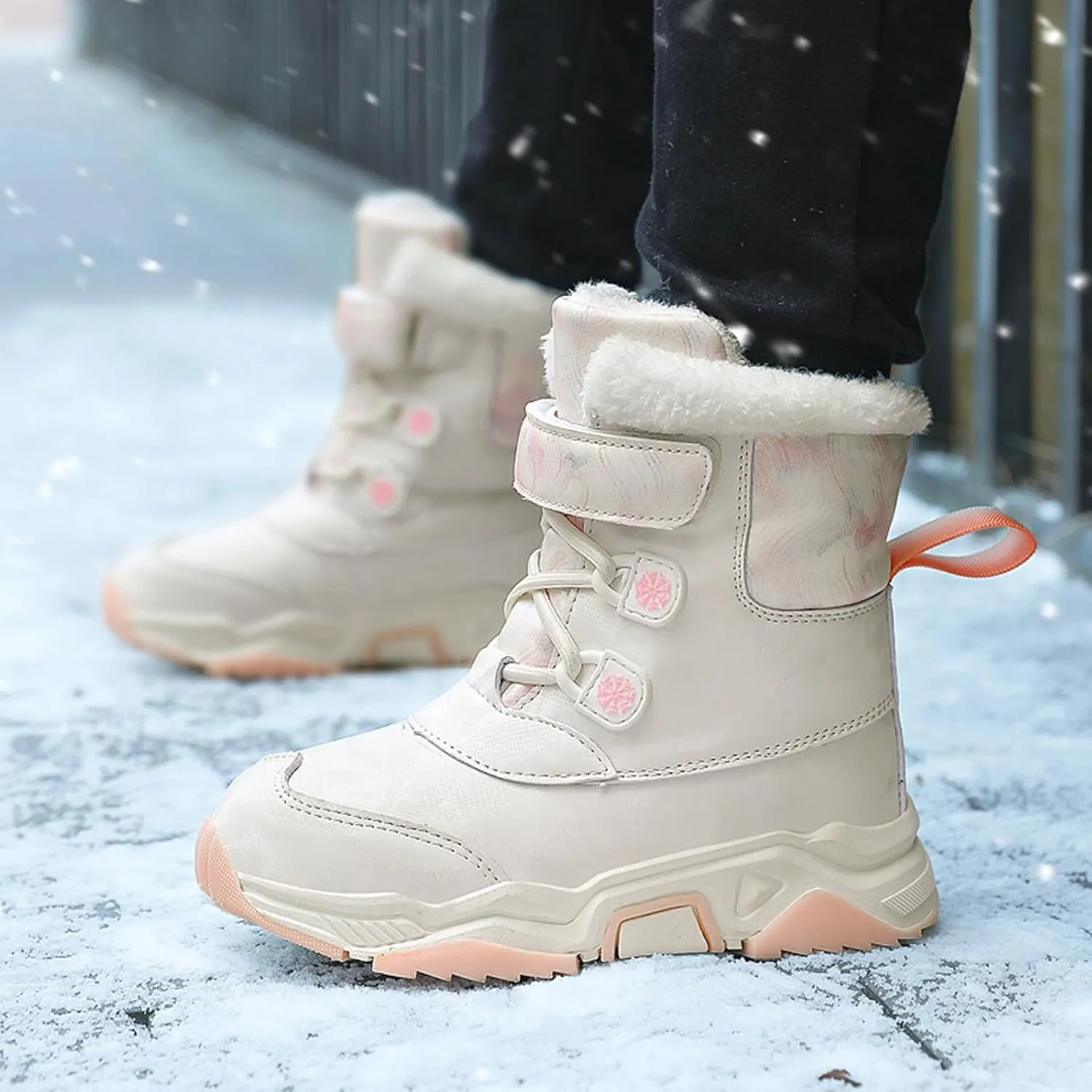 Unisex Kids Snow Boots Boys Girls Warm Faux Fur Lined Winter Mid Calf Boots Cold Weather Shoes (Little Kid/Big Kid)