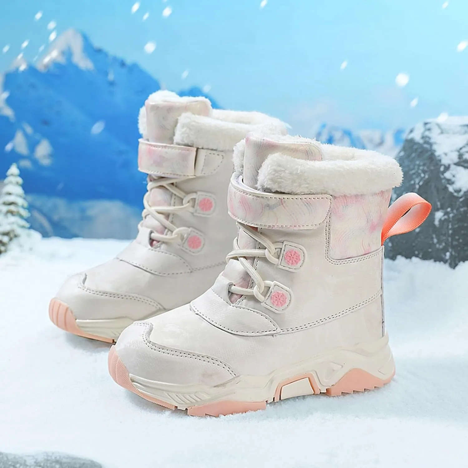 Unisex Kids Snow Boots Boys Girls Warm Faux Fur Lined Winter Mid Calf Boots Cold Weather Shoes (Little Kid/Big Kid)