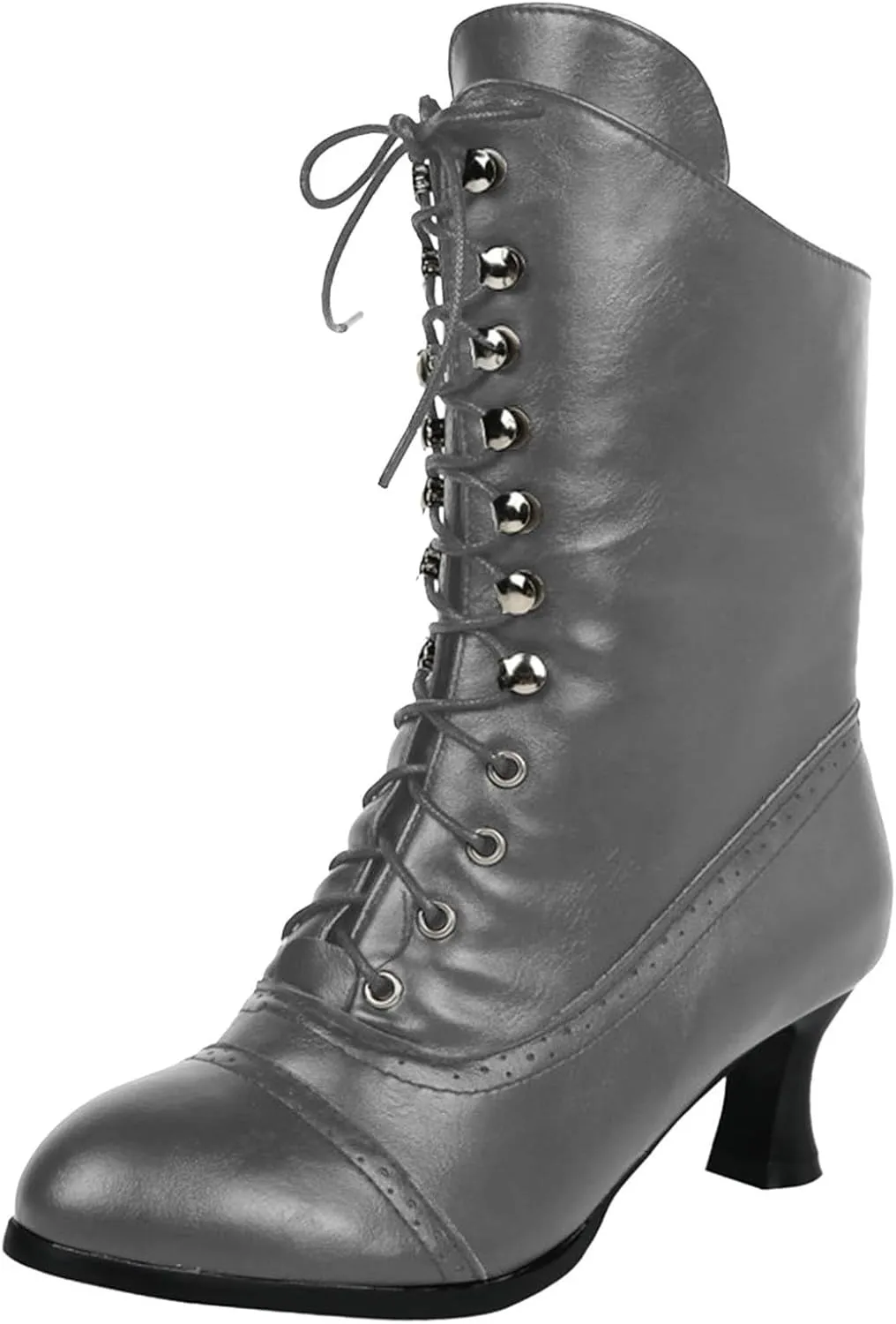 Victorian Boots for Women Vintage Boots 70s Lace up Ankle Boots Mid Heel Booties Heel Side Zippers Round Toe Costume Shoes