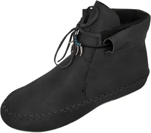 Vintage Short Boot Women Casual Sherpa Fleece Lined Warm Ankle Boots Winter Thermal Shoes Lace Up Flat Booties