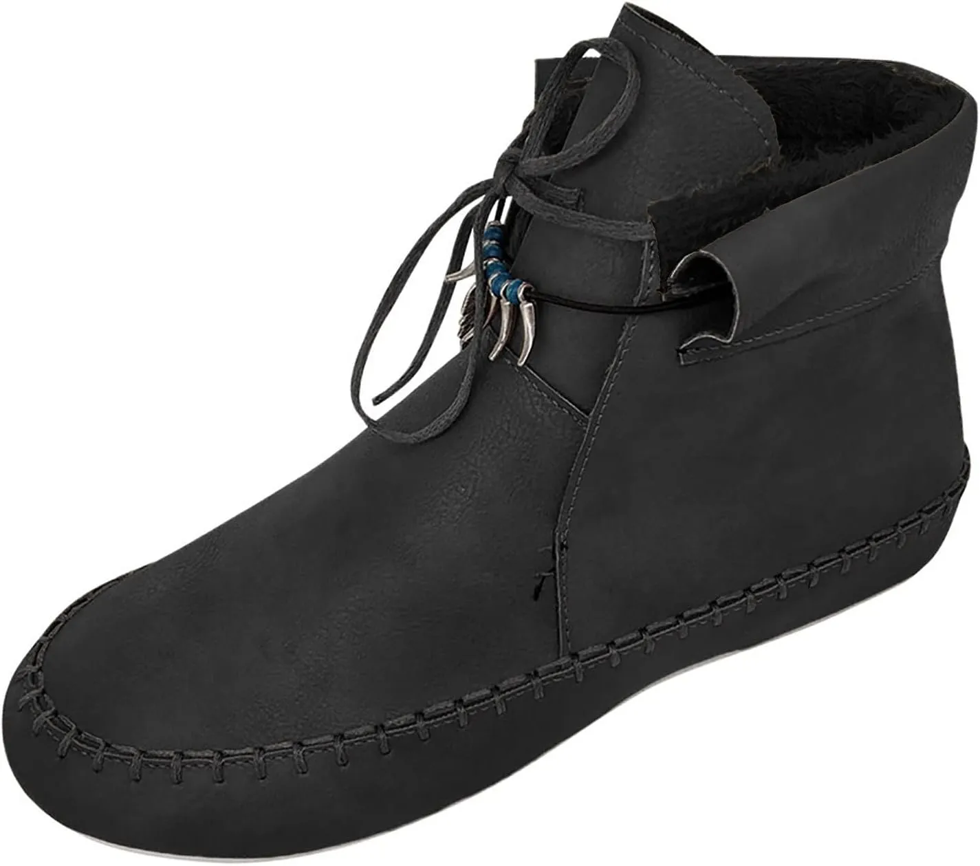Vintage Short Boot Women Casual Sherpa Fleece Lined Warm Ankle Boots Winter Thermal Shoes Lace Up Flat Booties