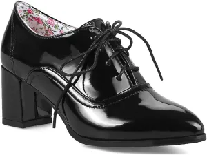 VOKLIN Women's Pointed Toe Lace Up Pump Oxfords Vintage Chunky Mid Block Heels Brogues Office Dress Shoes