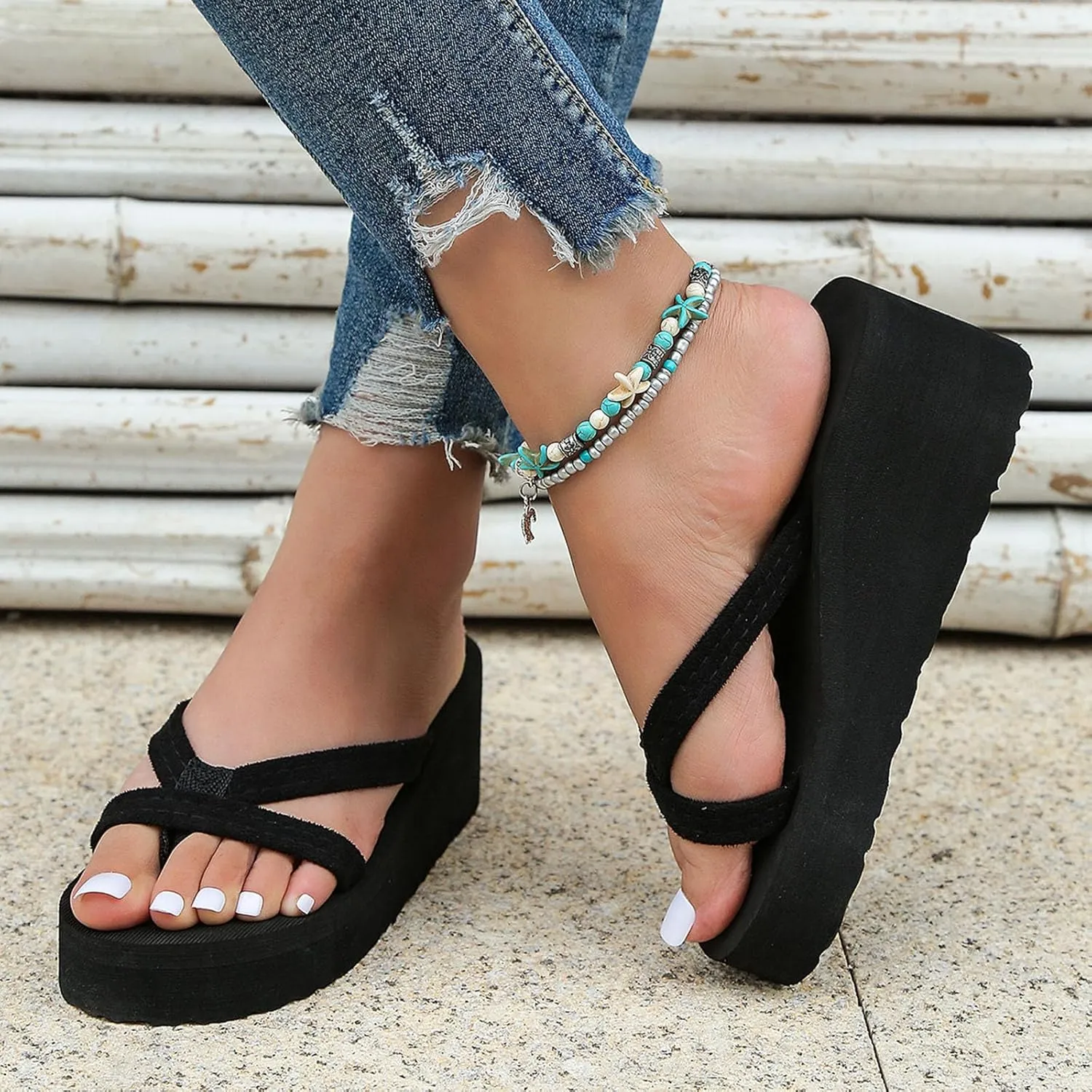 Wedge Sandals for Women Summer Beach Wedge Flip Flops Platform Flip Flops Slippers Travel Walking Shoes