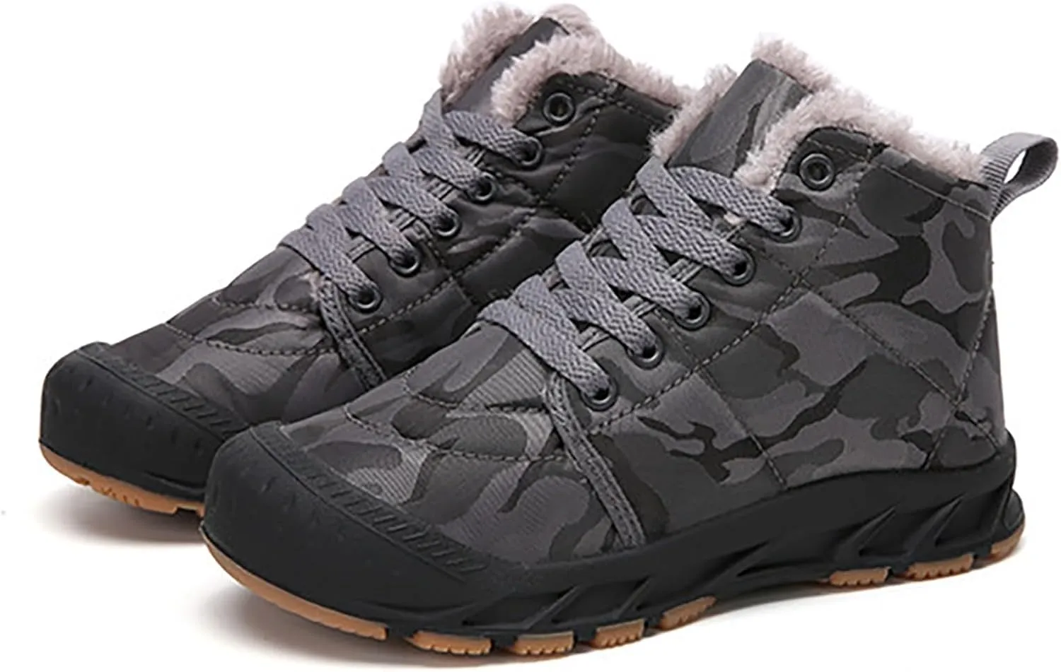 Winter Snow Boots for Kids Warm Faux Fur Lined Ankle Booties Lace Up Slip on Outdoor Walking Shoes for Boys Girls