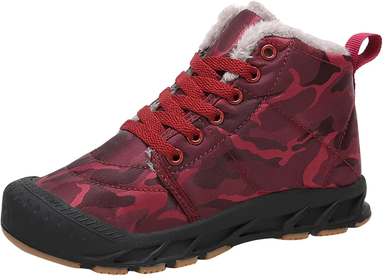 Winter Snow Boots for Kids Warm Faux Fur Lined Ankle Booties Lace Up Slip on Outdoor Walking Shoes for Boys Girls