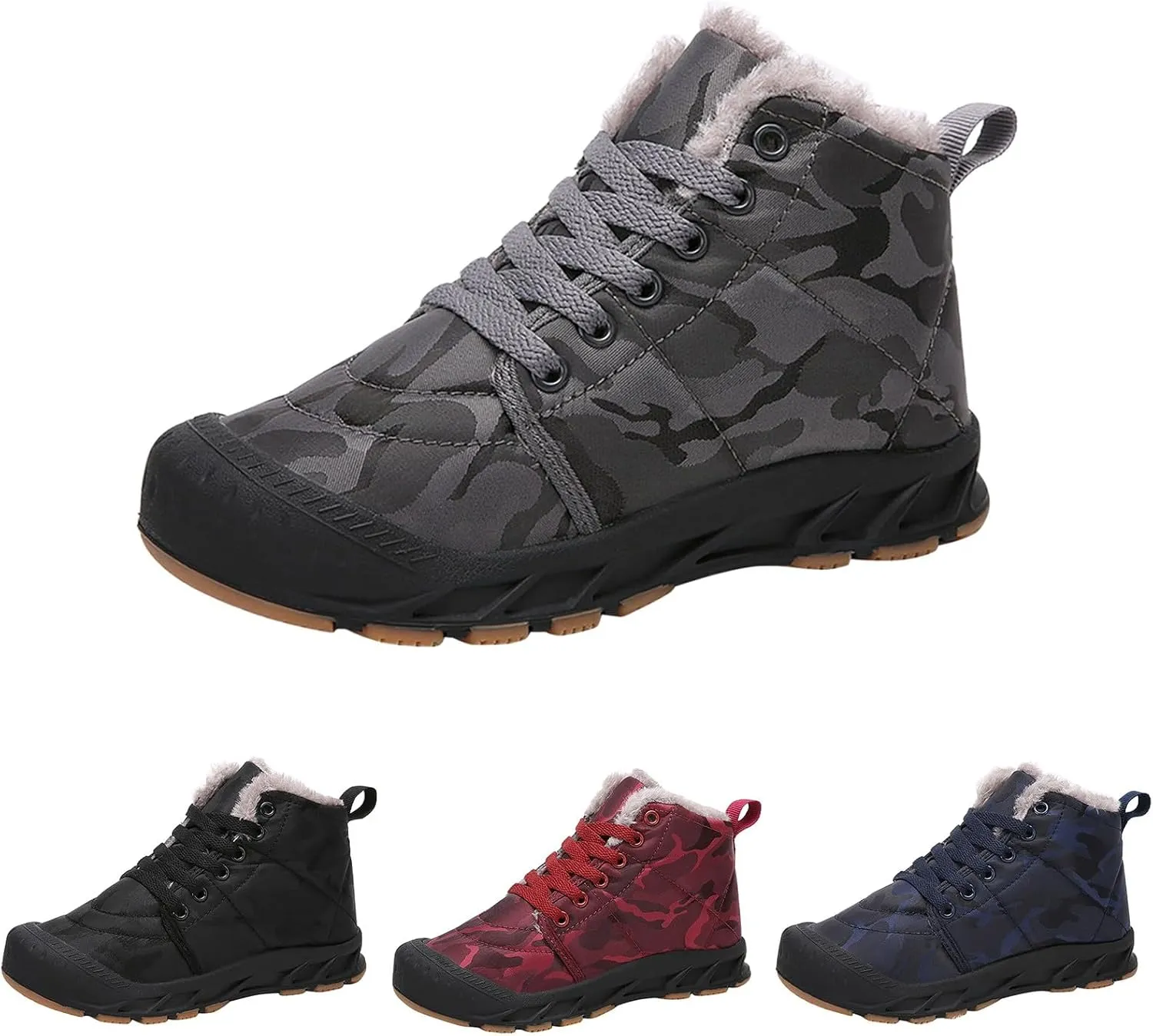 Winter Snow Boots for Kids Warm Faux Fur Lined Ankle Booties Lace Up Slip on Outdoor Walking Shoes for Boys Girls