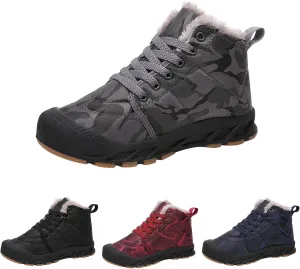 Winter Snow Boots for Kids Warm Faux Fur Lined Ankle Booties Lace Up Slip on Outdoor Walking Shoes for Boys Girls