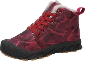 Winter Snow Boots for Kids Warm Faux Fur Lined Ankle Booties Lace Up Slip on Outdoor Walking Shoes for Boys Girls