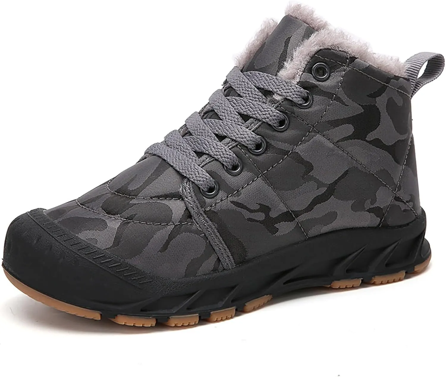 Winter Snow Boots for Kids Warm Faux Fur Lined Ankle Booties Lace Up Slip on Outdoor Walking Shoes for Boys Girls