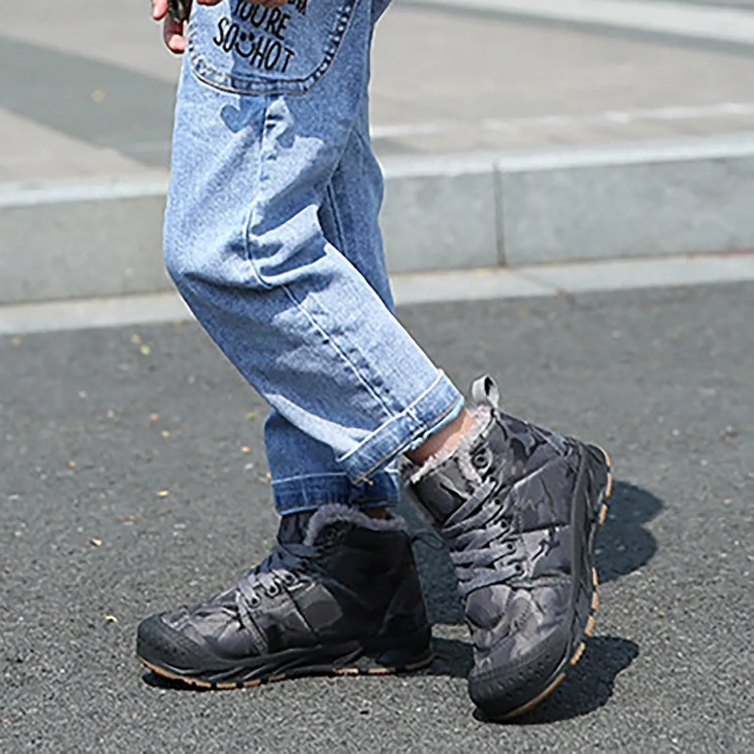 Winter Snow Boots for Kids Warm Faux Fur Lined Ankle Booties Lace Up Slip on Outdoor Walking Shoes for Boys Girls