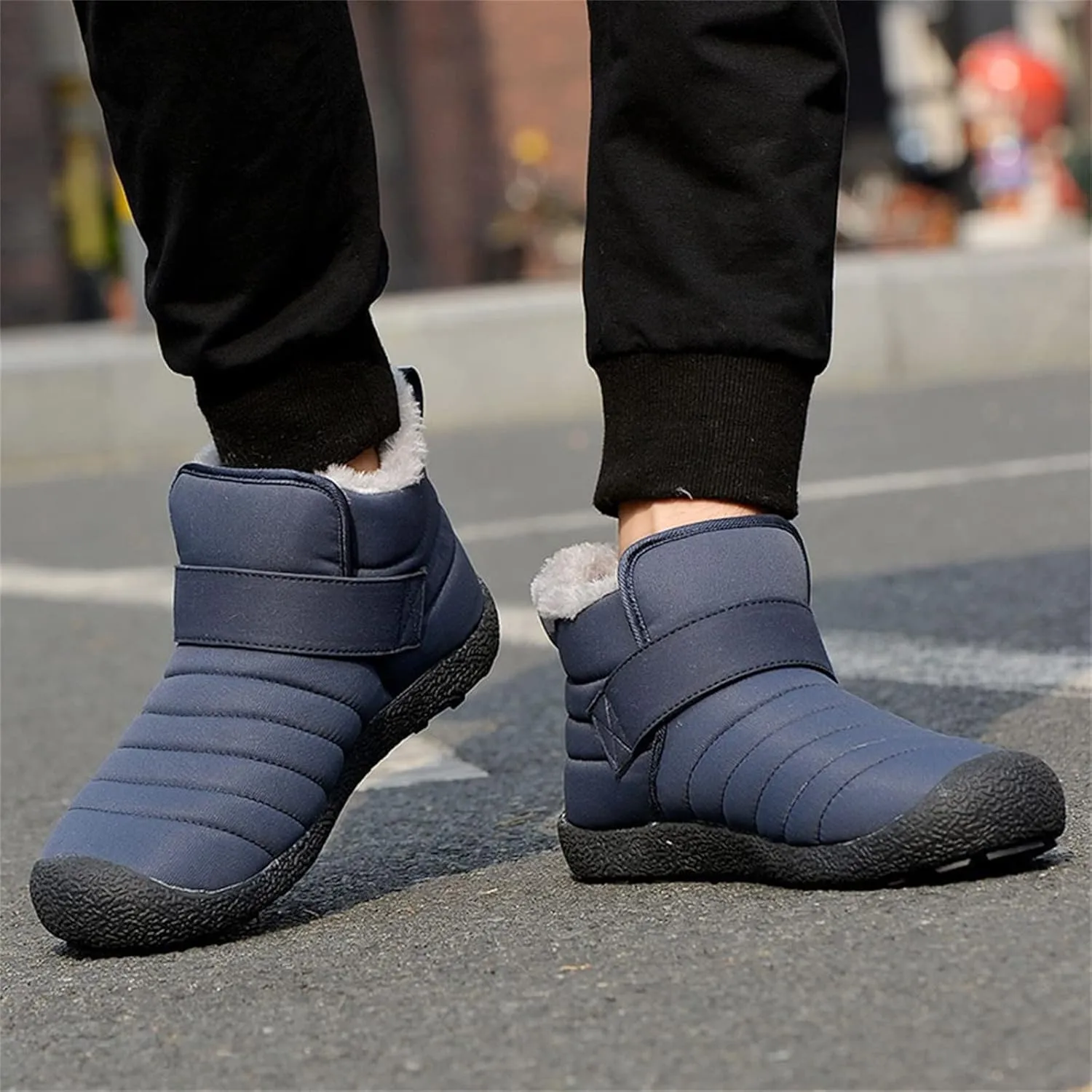 Women Hiking Boots Faux Furry Lined Snow Boots Low Heel Leather Fashion Comfort Slip on Fall Winter Outdoor Walking Boots Wide Width Booties for Women Ladies Boots