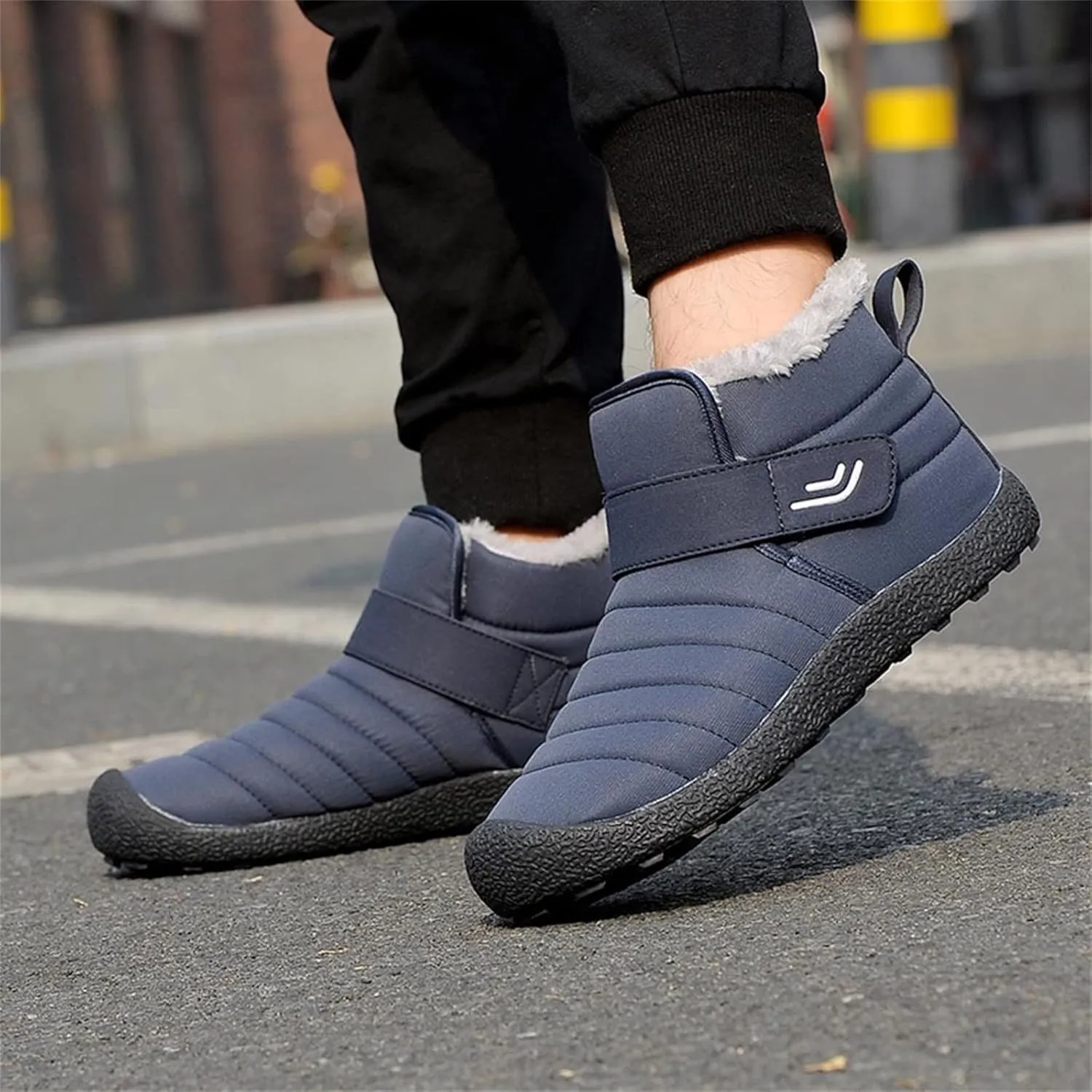 Women Hiking Boots Faux Furry Lined Snow Boots Low Heel Leather Fashion Comfort Slip on Fall Winter Outdoor Walking Boots Wide Width Booties for Women Ladies Boots