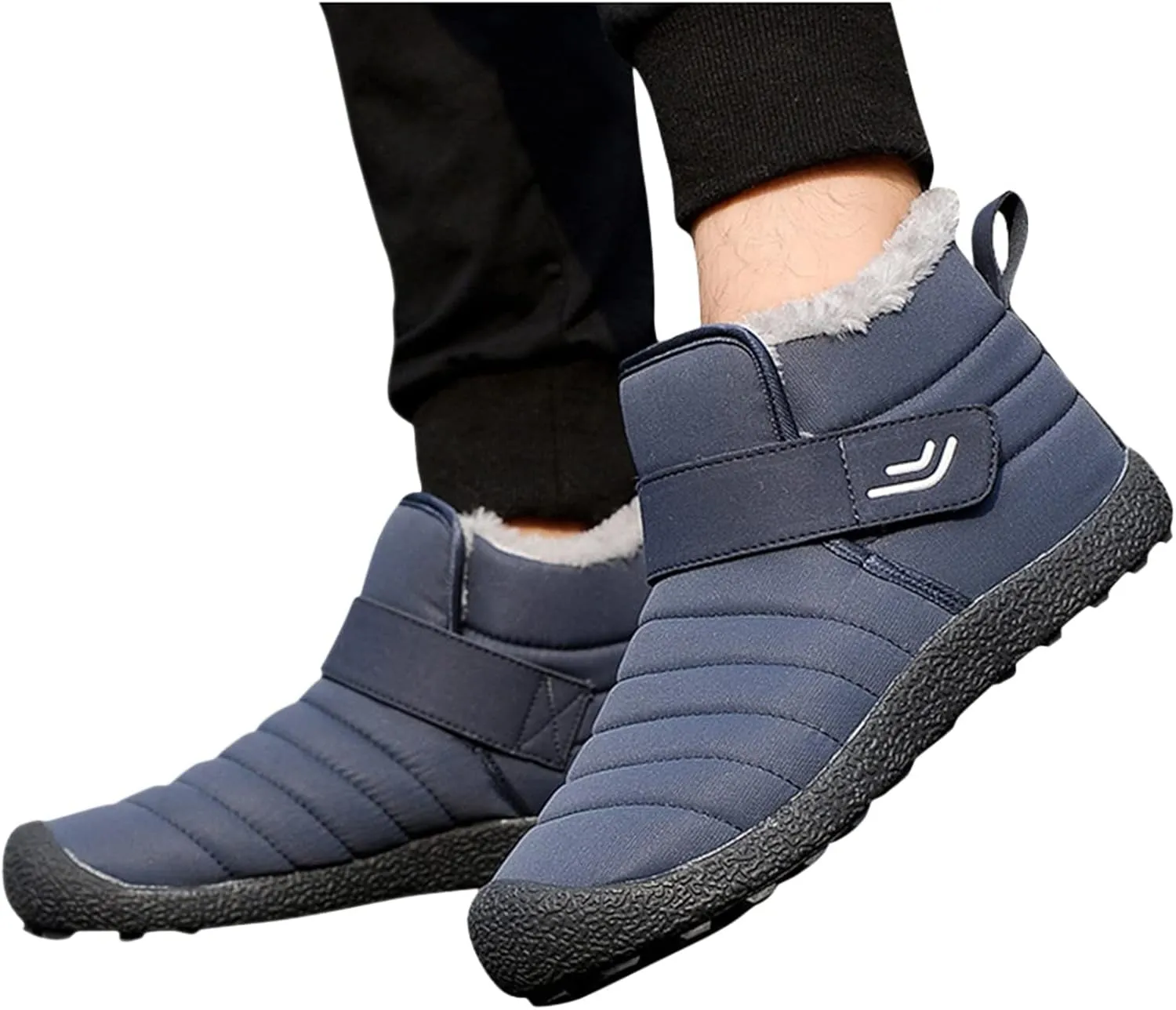 Women Hiking Boots Faux Furry Lined Snow Boots Low Heel Leather Fashion Comfort Slip on Fall Winter Outdoor Walking Boots Wide Width Booties for Women Ladies Boots