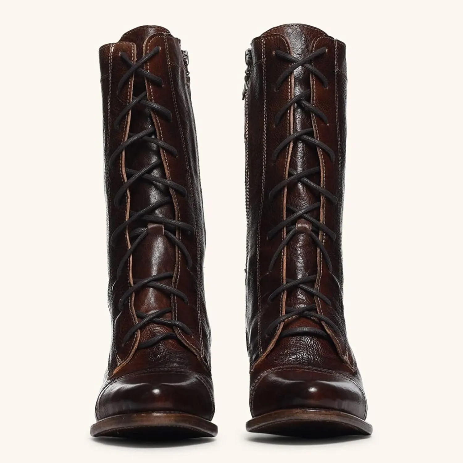 Women Mid Calf Boots Autumn And Winter Foreign Trade Large Fashion Retro Lace Up Comfortable Square Heel Thick Heel Cowboy Outfit