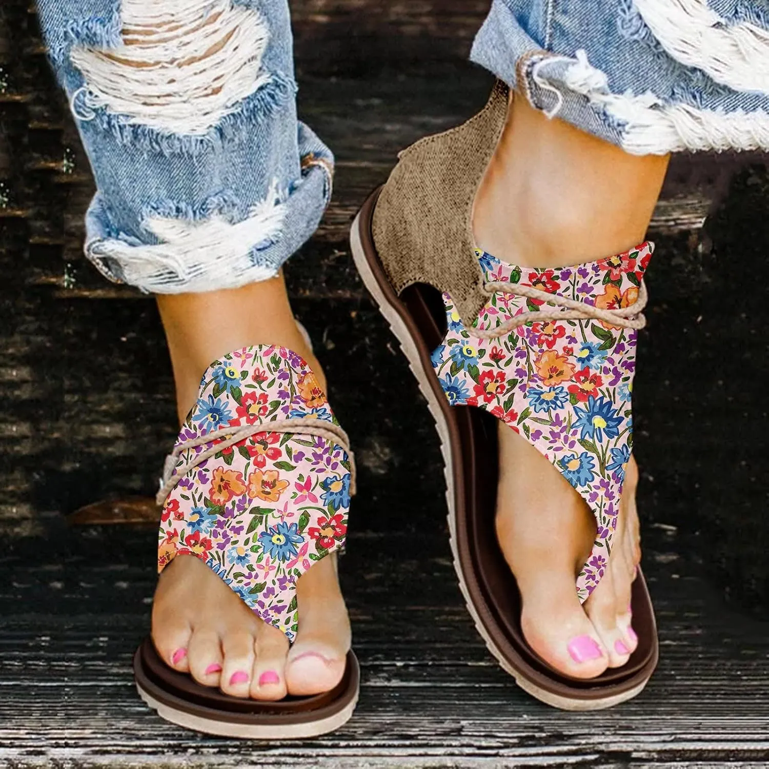 Women Sandals Flat Sandals for Women Casual Summer Bohemian Beach Shoes Comfortable Outgoing Dressy Slippers