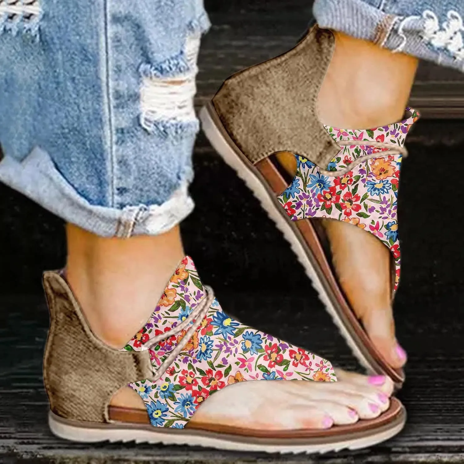 Women Sandals Flat Sandals for Women Casual Summer Bohemian Beach Shoes Comfortable Outgoing Dressy Slippers