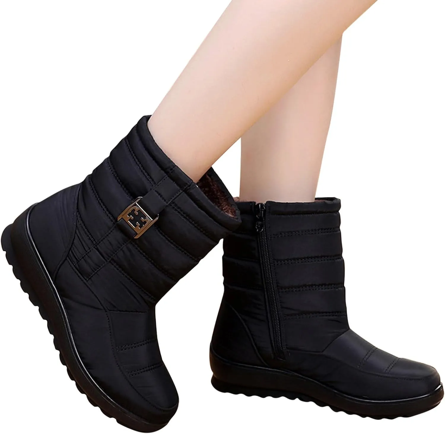 Women Winter Snow Boots Fleece Lined Walking Booties Fashion Flat Bootie Non Slip Outdoor Ankle Short Boot Lightweight Winter Shoes