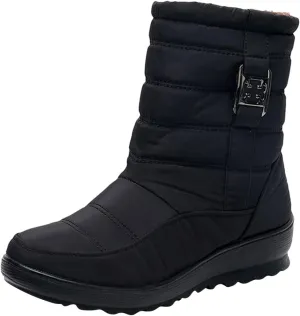 Women Winter Snow Boots Fleece Lined Walking Booties Fashion Flat Bootie Non Slip Outdoor Ankle Short Boot Lightweight Winter Shoes
