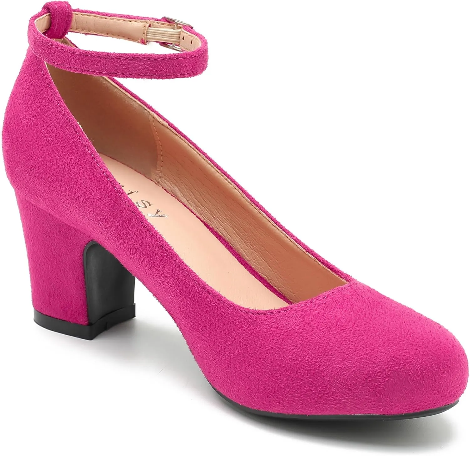 Women's Ankle Strap Low Block Chunky Heels Pumps Closed Round Toe Dress Wedding Office Work Shoes