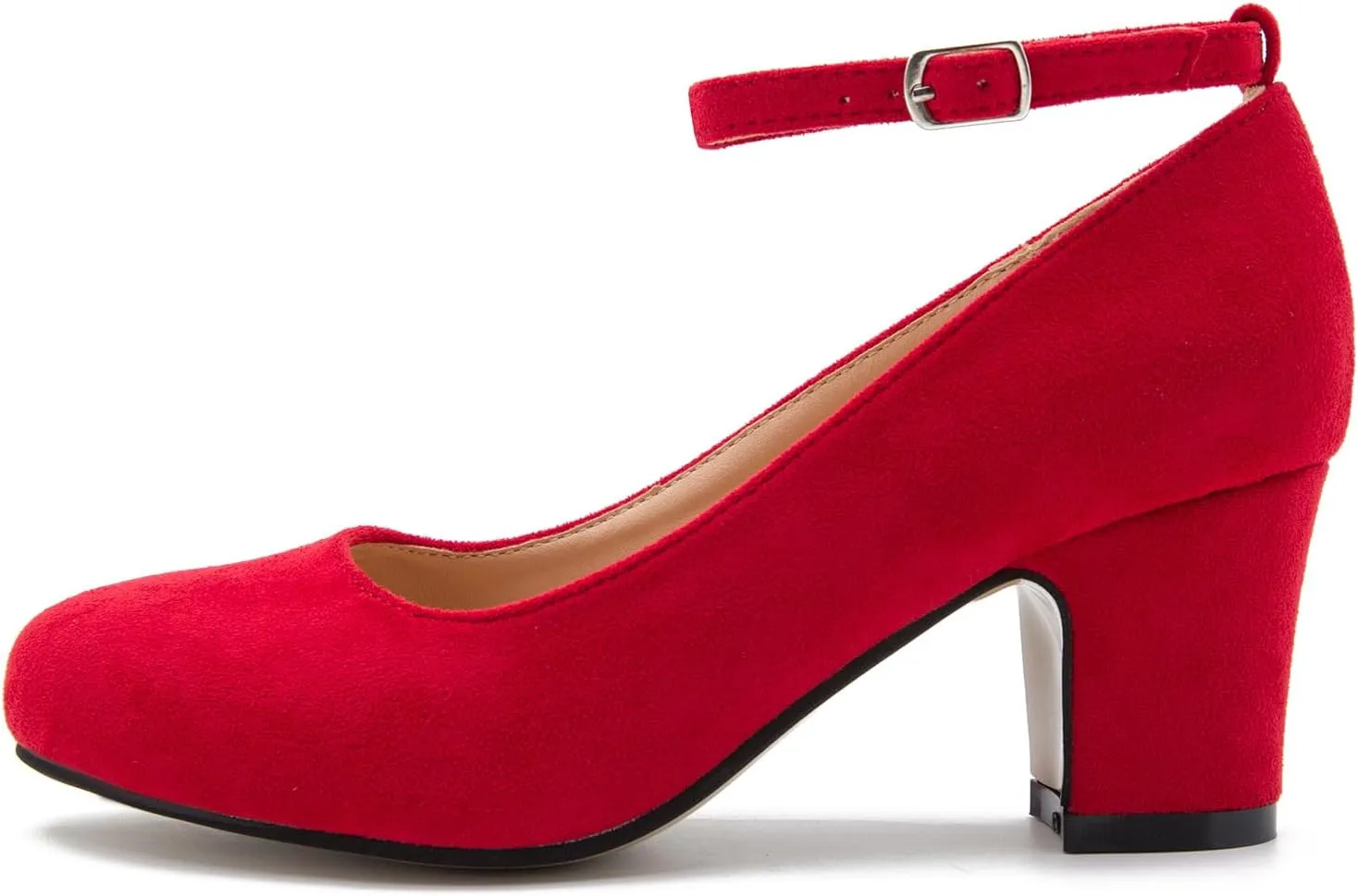 Women's Ankle Strap Low Block Chunky Heels Pumps Closed Round Toe Dress Wedding Office Work Shoes