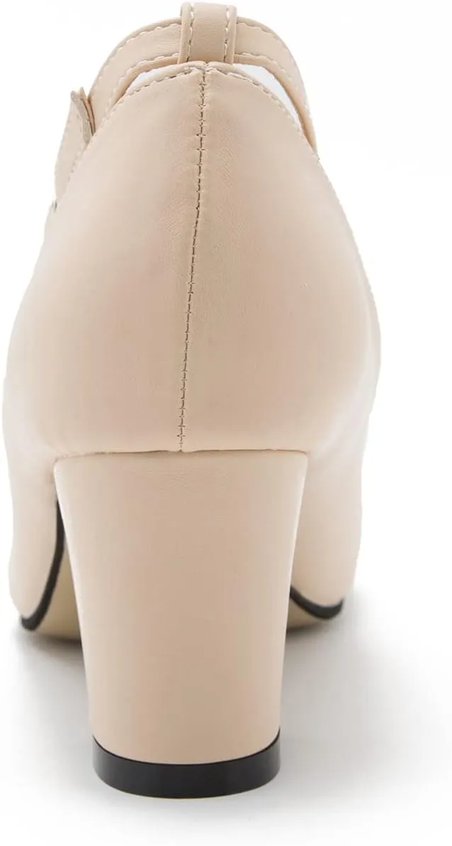 Women's Ankle Strap Low Block Chunky Heels Pumps Closed Round Toe Dress Wedding Office Work Shoes