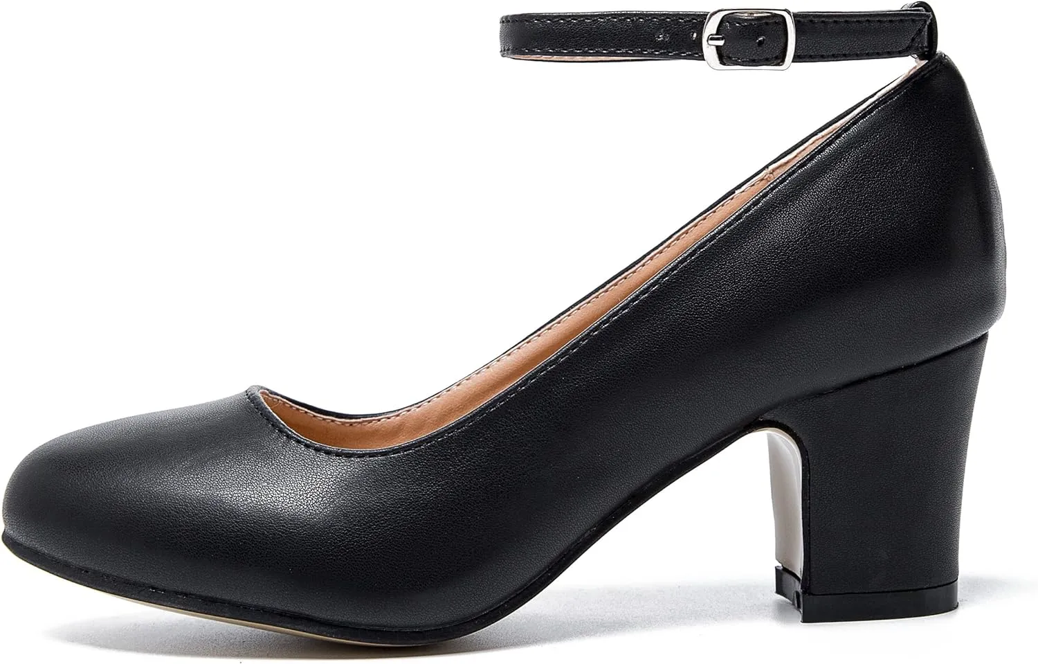 Women's Ankle Strap Low Block Chunky Heels Pumps Closed Round Toe Dress Wedding Office Work Shoes