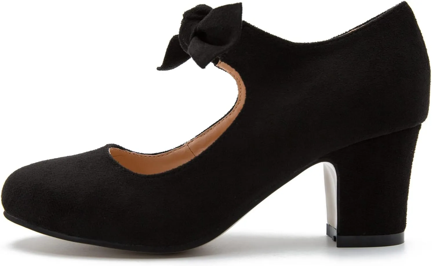 Women's Bow Mary Jane Low Block Chunky Heels Pumps Round Toe Low Heels Ankle Strap Wedding Dress Evening Party Shoes