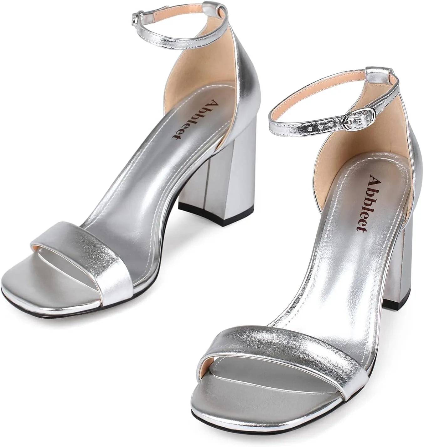 Women's Chunky Block Heels Square Open Toe Ankle Strap Heeled Sandals Pumps Shoes for Wedding Party Evening Dress