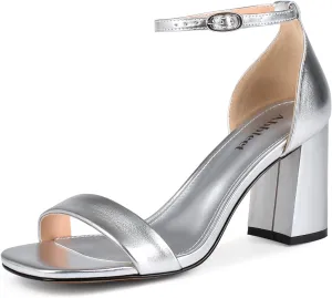Women's Chunky Block Heels Square Open Toe Ankle Strap Heeled Sandals Pumps Shoes for Wedding Party Evening Dress